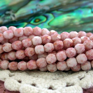 Czech Glass Fire Polished Beads, Czech Glass Beads, Faceted Glass Beads, Luster Opaque Topaz Pink, 4mm Firepolished Beads  CZ-225