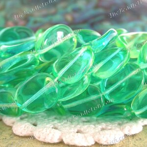 25 UV Beads, Black Light Beads, Twisted Flat Oval Black Light Beads, Green/Blue Czech Glass Beads, Party Beads CZ-694 image 2