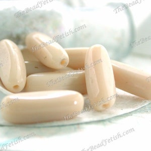 10 ~ Vintage West German &#39;Calico Coffee&#39; Beige Pressed Glass Beads, Vintage 4-Sided Beige Tube Beads VB-334