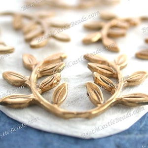 Raw Brass Leaves, 12 x 23.5mm Vintage Style Leaf Stampings, DIY Wedding Tiara Headpiece Hair Wreath Supplies, Made in USA ~ STA-425