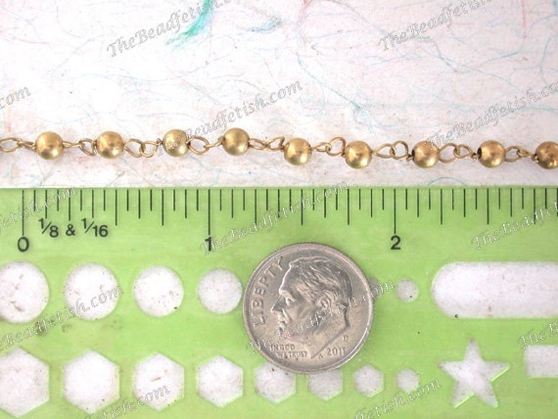 5 Feet 4mm Beaded Chain, Raw Brass Beads & Raw Brass Chain, Boho Jewelry Bead Chain, Raw Brass Chain CHN-285 image 2