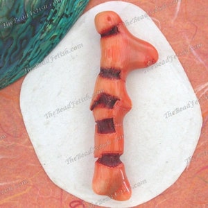 1 ~  68 x 24mm Stick Coral Bead, Branch Coral Bead, Drilled Coral Pendant Burnt Orange Buttercup Yellow Garnet Coral   SP-467-06