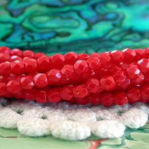 2 Strands ~ 100 Pieces 3mm Firepolished Beads, Czech Glass Fire Polished Beads, Opaque Red Beads, Faceted Glass Beads CZ-329