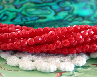 2 Strands ~ 100 Pieces 3mm Firepolished Beads, Czech Glass Fire Polished Beads, Opaque Red Beads, Faceted Glass Beads CZ-329