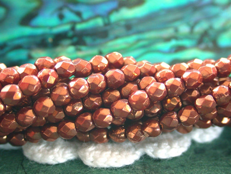 2mm Fire Polished Beads, Czech Glass Fire Polished Beads, Czech Glass Beads, Faceted Glass Beads, Patina Bronze Copper Beads CZ-489 image 1