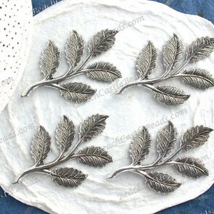 Antique Sterling Silver Plated Brass Leaf Stampings Vintage Style Hat Making Wedding Hair Crafts Collage Made in USA Silver Leaves STA-466 image 2