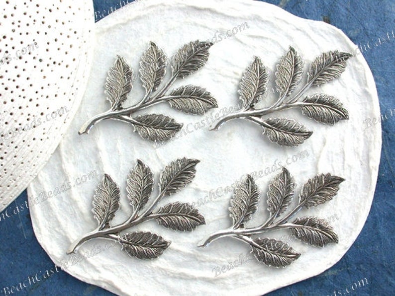 Antique Sterling Silver Plated Brass Leaf Stampings Vintage Style Hat Making Wedding Hair Crafts Collage Made in USA Silver Leaves STA-466 image 2