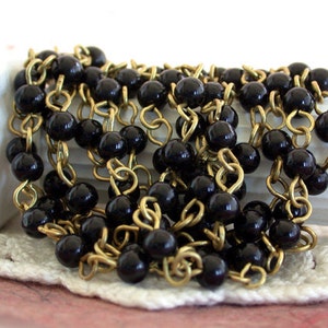 5 Feet ~ Rosary Chain, Beaded Chain, Black Bead Chain Black Rosary Chain, Bead Chain, Jewelry Chain, Brass Chain, Chain   CHN-102
