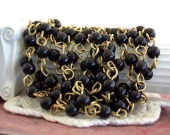 5 Feet ~ Rosary Chain, Beaded Chain, Black Bead Chain Black Rosary Chain, Bead Chain, Jewelry Chain, Brass Chain, Chain   CHN-102