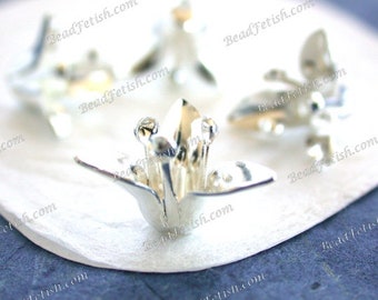 Bright Sterling Silver Plated Brass Flower Stampings Vintage Style Flowers Hat Making Wedding Hair Crafts Made in USA Silver Flowers STA-672