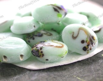 20 ~ 1960's Vintage Glass Beads, 15 x 12mm Vintage Two-hole Pressed Glass Spacers, Seafoam Green Colorful Vintage Spacer Beads VB-130