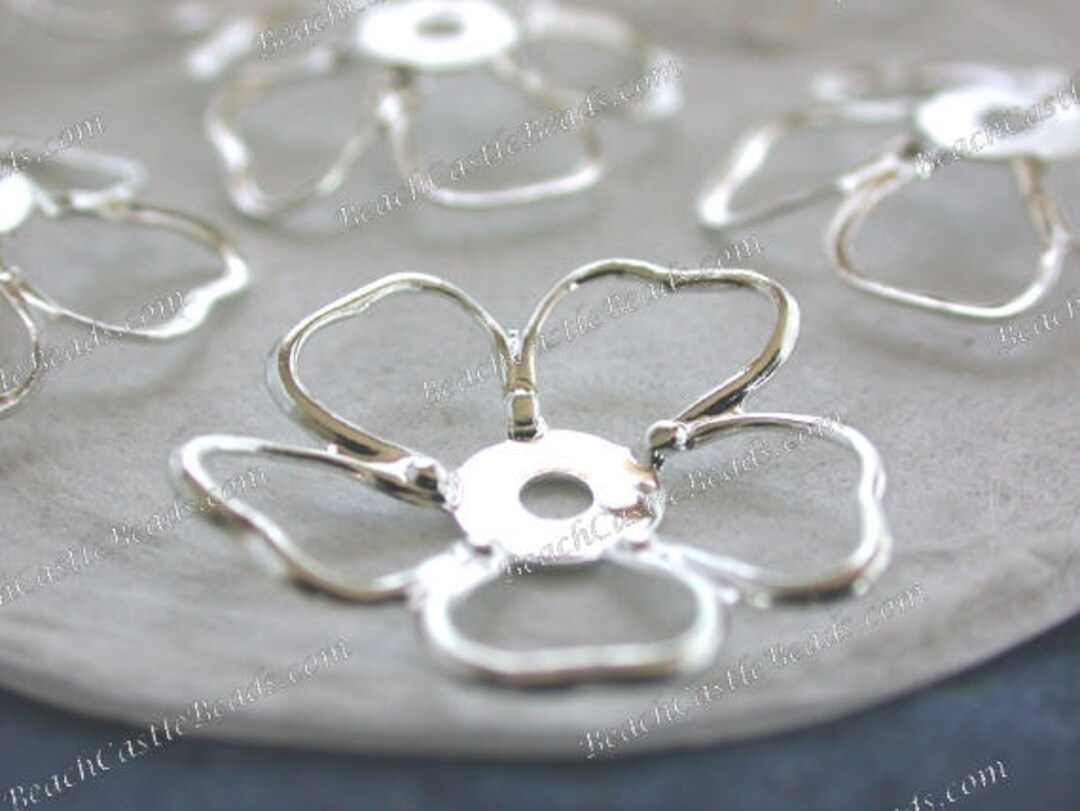 Bright Sterling Silver Plated Brass Flowers, Vintage Style Metal