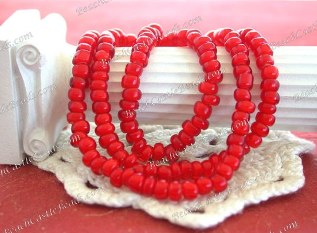 Vintage White Heart Beads, Handcrafted Vintage Venetian Cherry Red