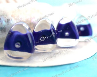 4 ~ West German Givre Sapphire Blue & Crystal Pressed Glass Rounded Flattened Triangle Beads, Old Glass Beads VB-341