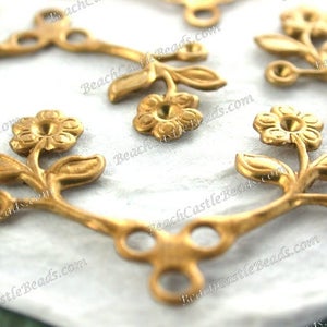 Raw Brass Flower & Leaf Stampings Rhinestone Settings Vintage Style DIY Wedding Tiara Crown Hair Vine Craft Supplies, Made in USA ~ STA-449