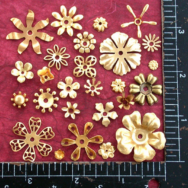 Raw Brass Flowers, Metal Flowers, Vintage Style Supplies, Collage, Craft Supplies, Jewelry Supplies, Made in USA, Wedding Supplies, STA-002