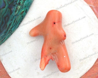 1 ~ 38 x 23mm Drilled Coral Pendant Burnt Orange Buttercup Yellow Siam Coral  SP-467-04