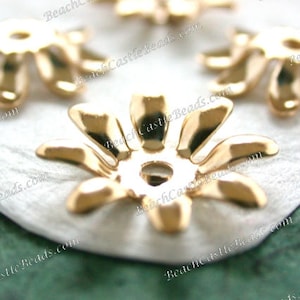 8 ~ Bright Gold Plated Brass Flower Stampings, Vintage Style Flowers, Wedding Tiara Crown Hair Vine Craft Supplies, Made in USA STA-521