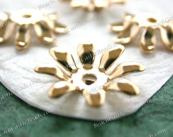 8 ~ Bright Gold Plated Brass Flower Stampings, Vintage Style Flowers, Wedding Tiara Crown Hair Vine Craft Supplies, Made in USA STA-521