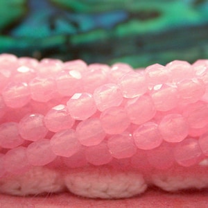 2 Strands ~ 100 Pieces 2mm Fire Polished Beads, Czech Glass Fire Polished Beads, Faceted Glass Beads, Matte Milky Pink Beads  CZ-465