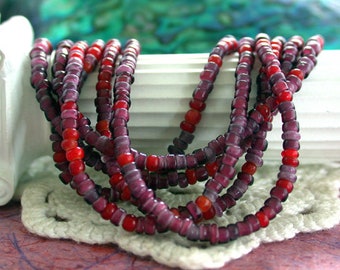 Antique Venetian Rich Ruby Red Rose and Rare Purple White Hearts, Vintage Venetian White Hearts, Antique Seed Beads, Old Seed Beads VB-025