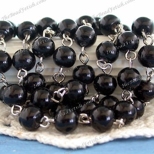 5 Feet ~ 6 to 7mm Beaded Rosary Chain, Rosary Chain, Beaded Chain, Silver Plated Black Bead Chain, Chain, Bead Chain, Jewelry Chain CHN-076