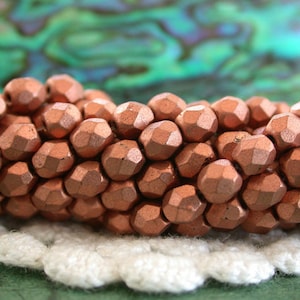 4mm Firepolished, Matte Metallic Copper, Czech Glass Fire Polished Beads, Czech Glass Beads, Faceted Glass Beads  CZ-256
