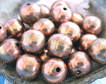 25 ~ 15mm Round Copper Beads, Handcrafted Hollow Copper Beads, Large Hole Beads, Macramé Beads, Handmade in India  MB-099