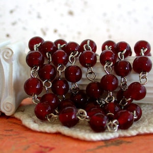 5 Feet ~ 6mm Rosary Chain, Beaded Chain, Ruby Red Bead & Nickle Silver Chain, Bead Chain, Jewelry Chain CHN-111
