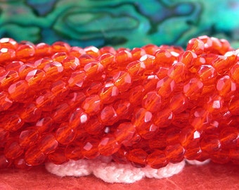 2 Strands ~ 100 Pieces 3mm Firepolished Beads, Czech Glass Fire Polished Beads, Light Siam Sun Beads, Faceted Glass Beads, Red Beads CZ-546
