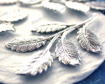 Antique Sterling Silver Plated Brass Leaf Stampings Vintage Style Hat Making Wedding Hair Crafts Collage Made in USA Silver Leaves STA-466