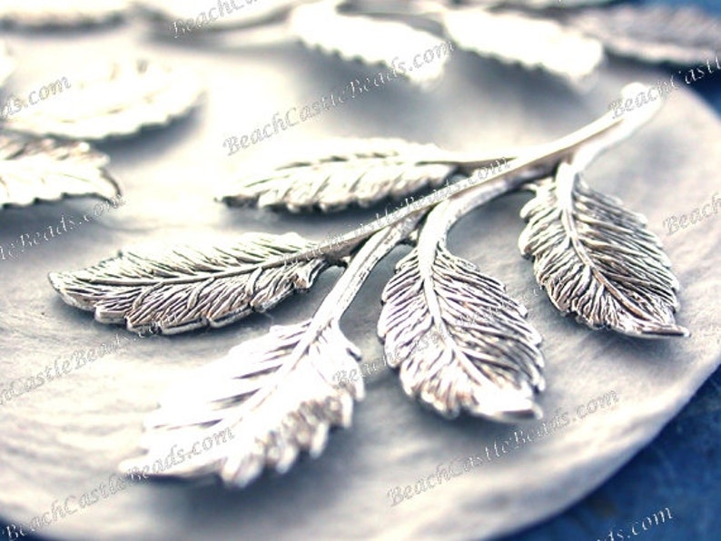 Antique Sterling Silver Plated Brass Leaf Stampings Vintage Style Hat Making Wedding Hair Crafts Collage Made in USA Silver Leaves STA-466 image 1