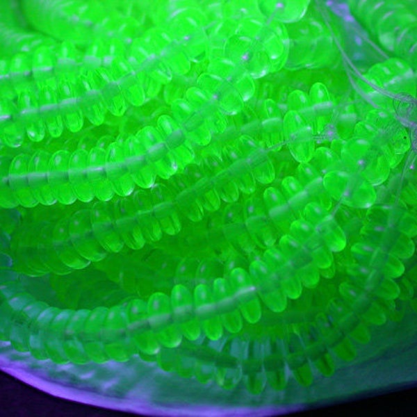 2 Strands ~ 4mm UV Black Light Czech Glass Rondelle Beads, Vaseline Glass Beads, Black Light Beads, Concert  Party Festival Beads  CZ-639