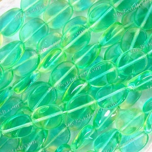 25 UV Beads, Black Light Beads, Twisted Flat Oval Black Light Beads, Green/Blue Czech Glass Beads, Party Beads CZ-694 image 3