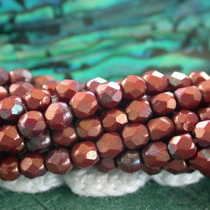 2 Strands (100) ~ 2mm Opaque Red Bronze Vega Czech Glass Fire Polished Beads, Faceted Glass Beads  CZ-490