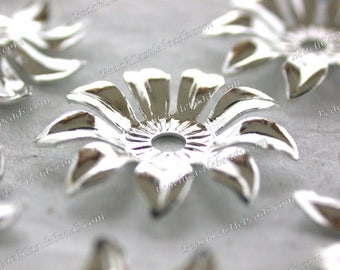 Bright Sterling Silver Plated Brass Flower Stampings Vintage Style Flowers Hat Making Wedding Hair Crafts Made in USA Silver Flowers STA-283