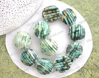 Double Sided Shell Beads, White Green Blue Aqua Brown Black Shell Beads, Sea Shells, Natural Undyed Shell Beads  SHL-127-8"