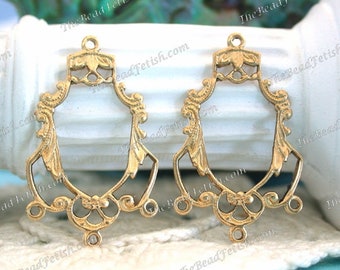 Raw Brass Stampings, Fancy Filigree Links, Vintage Style Earring Findings Brass Stampings, Made in USA ~ STA-1029