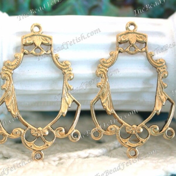 Raw Brass Stampings, Fancy Filigree Links, Vintage Style Earring Findings Brass Stampings, Made in USA ~ STA-1029