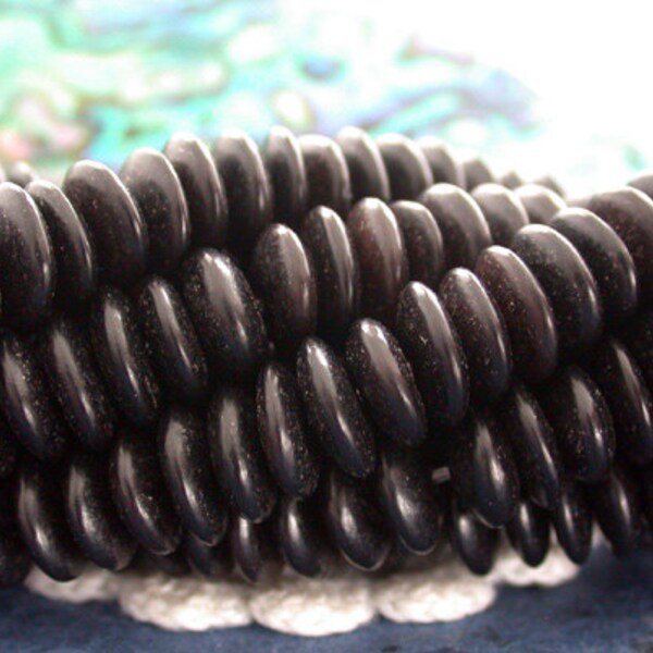 8" Strand ~ Black Horn Beads, Black Horn Rondelles, Black Horn Saucer Beads, Black Horn Disc Spacer Beads  NAT-009