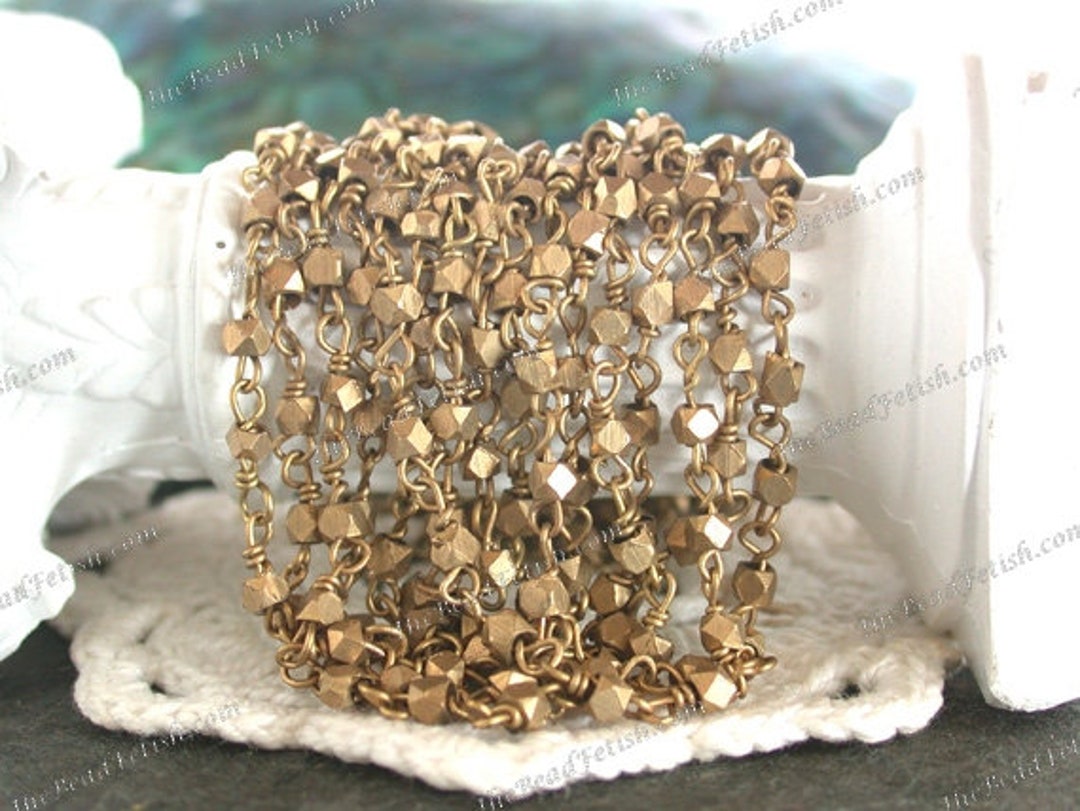 5 Feet ~ 2mm Raw Brass Bead Chain, Faceted Brass Bead Chain, Beaded ...
