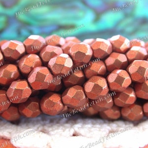 2 Strands ~ 2mm Fire Polished Beads, 100 Pieces Czech Faceted Glass Beads, Saturated Metallic Russet Beads, Brown Beads  CZ-676