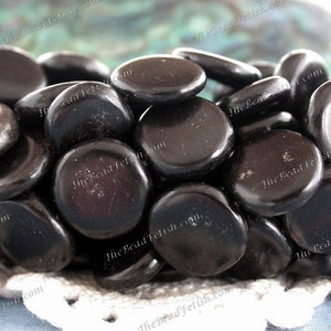 18 ~ Black Horn Coin Beads, Recycled Beads, Undyed Horn Disc Beads, Round Flat Black Beads  NAT-021