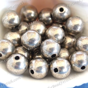 25 ~ 10mm Handcrafted Round Silver Plated Brass Beads, Lightweight Hollow Metal Beads, Macramé Beads, Rustic Boho Beads MB-109