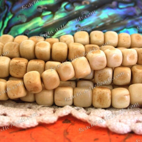 1 ~ 8" Strand Bone Beads, 6 to 7mm Antiqued Square Cube Bone Beads, Tea Dyed Recycled Bone Beads NAT-026