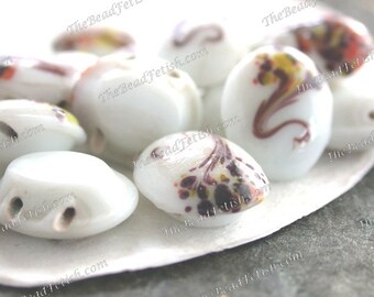 20 ~ 1960's Vintage Glass Beads, 15 x 12mm Vintage Two-hole Pressed Glass Spacers, White Colorful Vintage Spacer Beads VB-132
