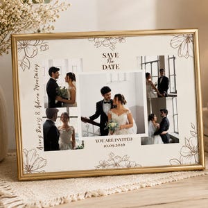 Personalized Photo Save the Date Card | Elegant Floral Wedding Announcement (Digital Download)