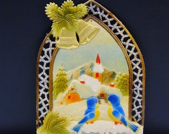 Letrero alemán antiguo troquelado y repujado de los Alpes bávaros, década de 1950.