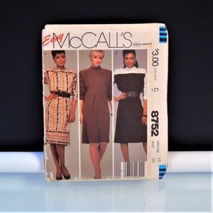 Vintage 1983 Fashion Sewing Pattern McCalls 8752 Misses Dress Uncut Size 14 Bust 36