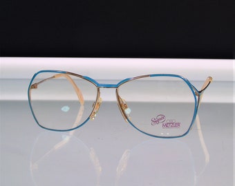 Eyeglasses Frames Vintage Metzler Signee Germany 1970s Women Sleek Frames Teal Blue